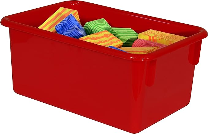 Wood Designs Cubby Storage Bin, Heavy Duty Plastic Containers for Kids Red Cubby Tray Set of 30