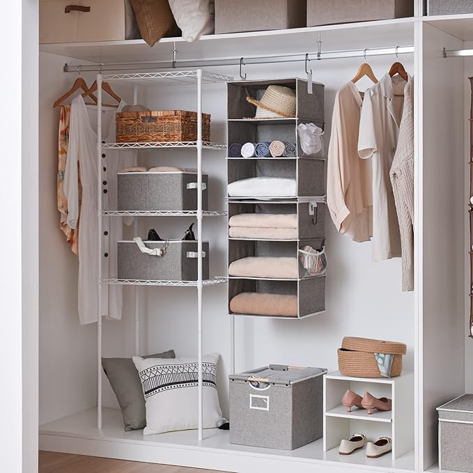 StorageWorks 6-Shelf Jumbo Closet Organizers, Two 3-Shelf Separable Hanging Shelves for Closet, 13" D x 15" W x 48 ¼"H，Gray
