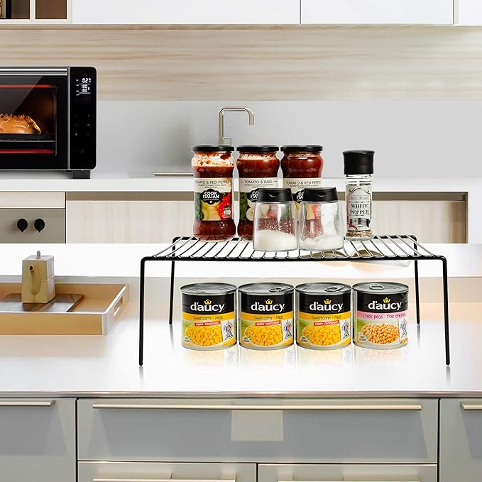 iPEGTOP 4-Pack 15.7 x 9.4 Inch Rustproof Metal Wire Kitchen Storage Shelves – Organizer for Freezer, Fridge, Pantry & Countertop – Spice, Utensils Rack – Black
