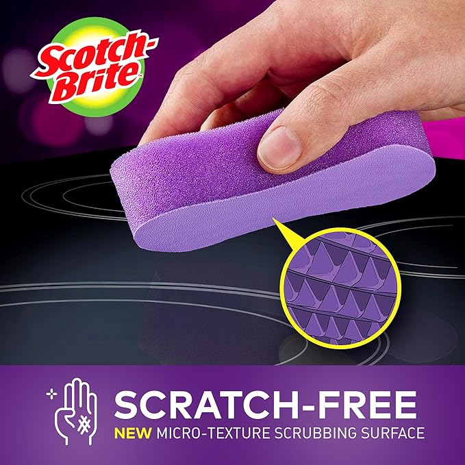Scotch-Brite Glass Cooktop Pads, Scratch-Free & Non-Abrasive Scrubbers for Glass or Ceramic Stovetops, Cleans Burnt-On Messes with Just Water, Reusable Dishwasher-Safe Design (6 Pads)