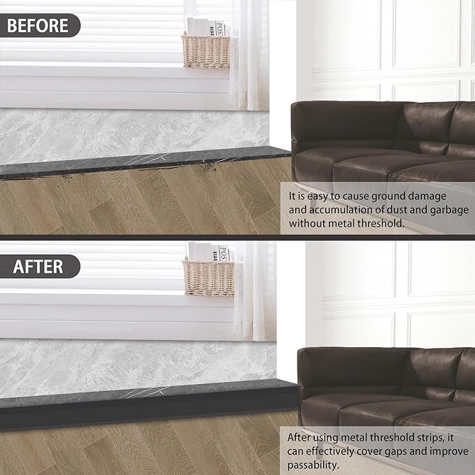 Gaahing Aluminum Floor Transition Threshold Strip, Bridge The Height Gap Between 0.3 to 1.6 inches for Doorway Ramp (35.4in x 3.9in, Matte Black)