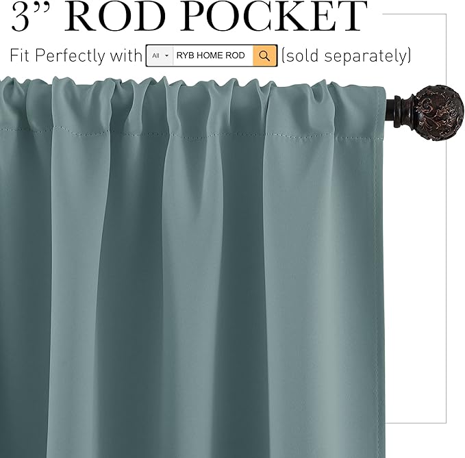RYB HOME Small Window Blackout Curtains for Bathroom - Privacy Room Darkening Curtains Drapese Rod Pocket Energy Smart Decor for Kitchen Bedroom, 42 inches Wide x 54 inches Long, Dusty Blue, 1 Pair