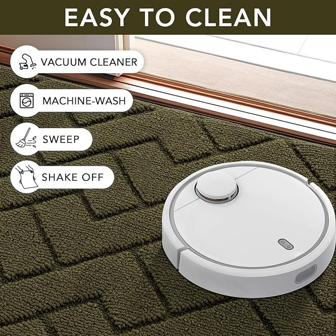 hicorfe Front Door Mat Outside Entrance,36"x59" Absorbent Muddy Dirt Resist Welcome Door Mats Outdoor Indoor,Stain and Fade Resistant,Non Slip Backing Entry Mat Doormat for Entryway(Oliver Green)