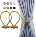 Hion Magnetic Curtain Tiebacks Golden 2pcs, Curtain Tiebacks Buckles Holdbacks Holders Hooks Clip for Home Bedroom Office Decorative Curtain