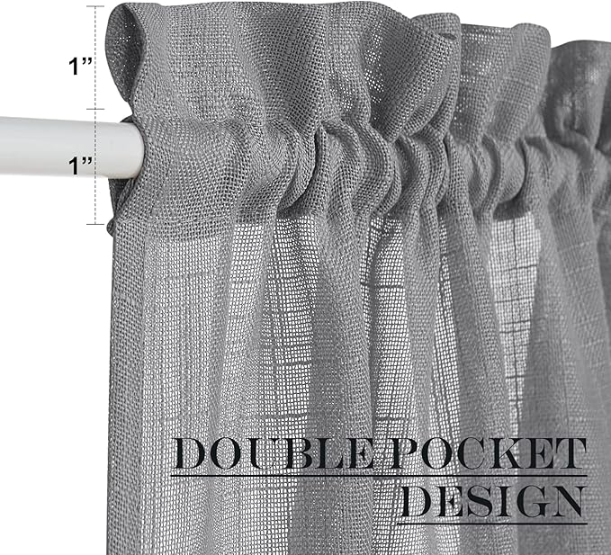 NICETOWN Flax Linen Sheer Door Curtains Privacy French Curtain Light Filgtering Tricia Window Curtain for Patio Sidelight Glass Door, 36 x 72 inches, 1 Panel, Dark Grey