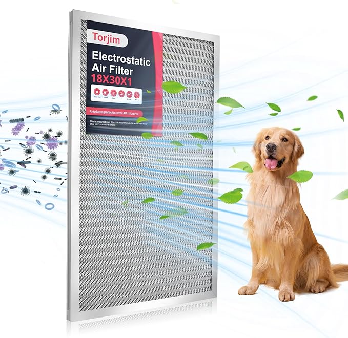 Torjim 18x30x1 MERV8 Air Filter, Washable & Reusable Electrostatic Filter, AC/HVAC Furnace Filter, Permanent Filter, Breathe Fresher, Easy Install