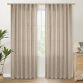 YoungsTex Dark Oatmeal Linen Semi Sheer Curtains 80 Inch Length for Living Room, Light Filtering Window Treatments Drapes with Rod Pocket Back Tab for Bedroom, 2 Panels, 52 X 80 Inch