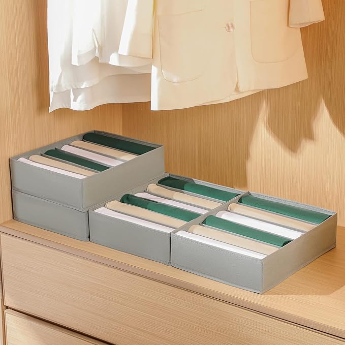 4 Packs T-shirt Drawer Organizers for Clothing,6 Grids Compartment Wardrobe Storage Box, Washable Clothes Organizer for Folded Clothes, T-shirt, Legging-15.75 * 11.81 * 3.93 in
