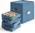 Hearth & Harbor Christmas Ornament Storage Box With 4 Inner Tray Dividers - Non-Woven Ornament Storage Container For 64 Holiday Ornaments or Decorations