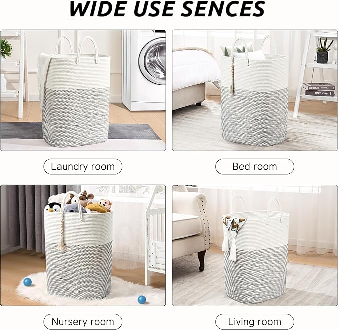 Woven Laundry Basket for Clothes, 65L Large Rectangle Laundry Hampers, Nursery Storage Basket for Toys, Tall Dirty Clothes Hamper for Bedroom Aesthetic, Bathroom, Laundry Room