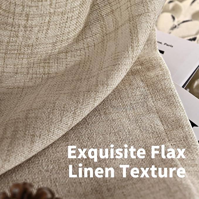YoungsTex Oatmeal Linen Semi Sheer Curtains 63 Inch Length for Living Room, Light Filtering Window Drapes with Back Tab for Bedroom, 2 Panels, 40 X 63 Inch