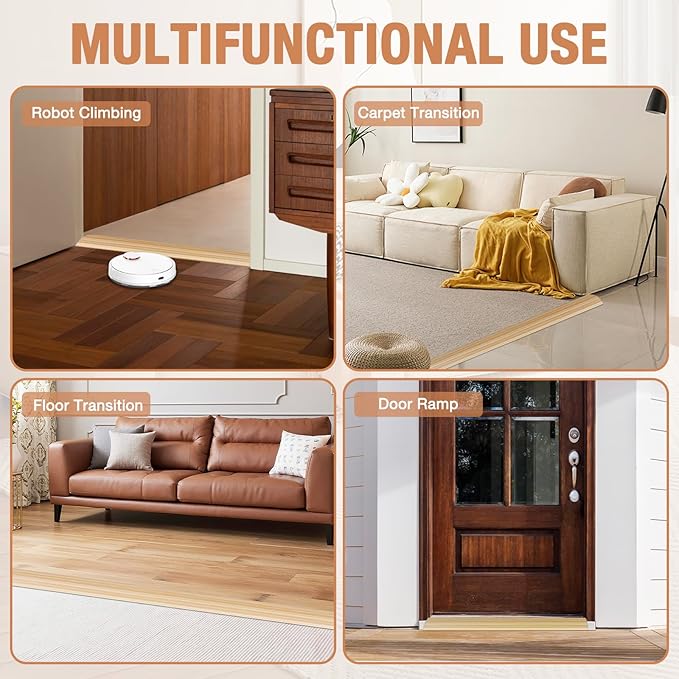 Floor Transition Strip Self Adhesive Vinyl Door Threshold for Doorways Carpet Edging Trim Overlap Edge Reducer for Laminate Floor, Carpet, Tile (Light Yellow Wood Grain, 3/5" to 4/5", 6.6Ft)