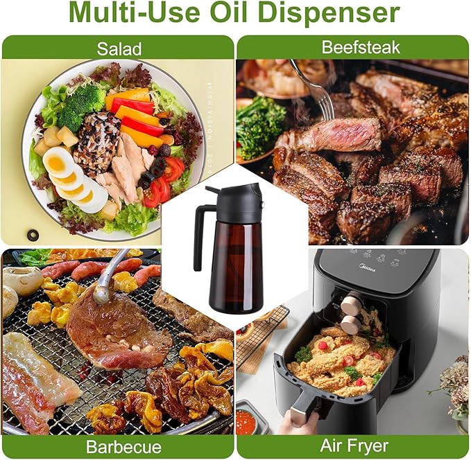 2-in-1 Glass Oil Dispenser & Sprayer - 16oz/470ml Leakproof Olive Oil Sprayer Bottle for Cooking, Air Fryer, BBQ, Baking, Salad(Light-Blockage Cream 1PC)