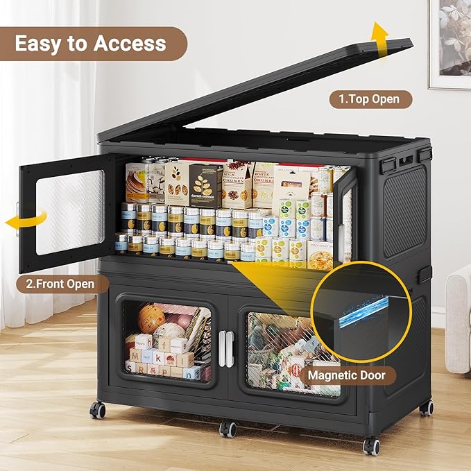 BROVIEW 300 Qt Stackable Storage Bin with Lid, 75Gal Extra Large Collapsible Storage Boxes, Folding Plastic Drawer, Heavy-Duty Store Cabinet, Closet Organizer for Home Kitchen, 1 Pack Black