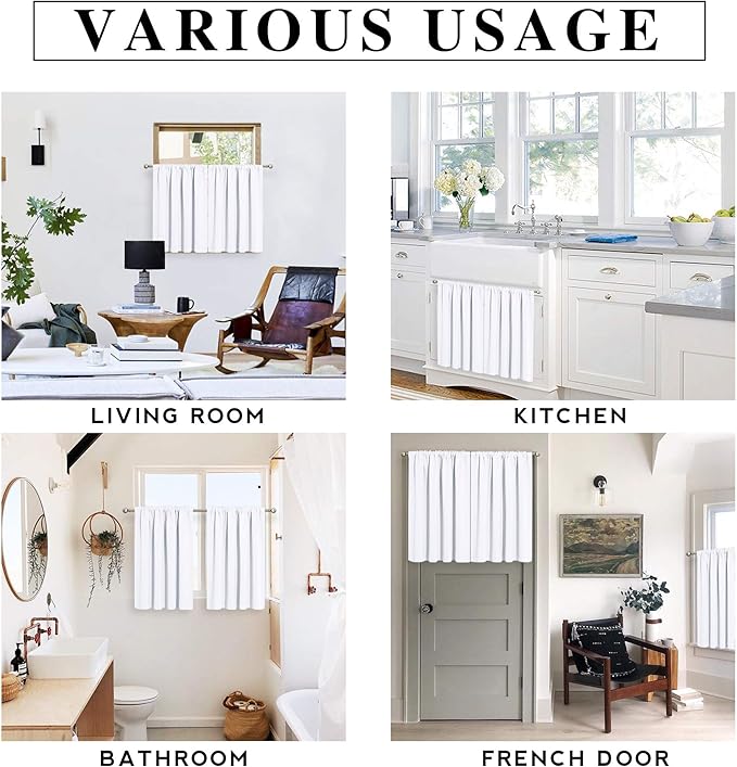 RYB HOME Short Curtains 45 inch 2 Panels Set, Room Darkening Small Window Drapes Thermal Insulated Cafe Curtains for Kitchen Dorm Transit Van, W 34 x L 45 inch, Pure White