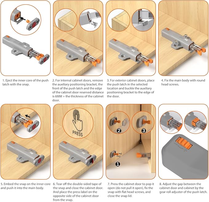 Push Touch Latches for Cabinets, Jiayi 4 Pack Heavy Duty Push Lock Door Latch, Cabinet Press Out Latch for Door, Non Magnetic RV Drawer Catch Closure, Open Latch Kitchen Hidden Door Opener