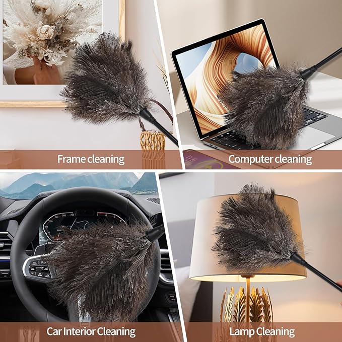 Ostrich Feather Duster-14.9 Inch Mini Natural Feathers Dusters with Plastic Handle Reusable Handheld for Cleaning Supplies Home Car Office(2pcs)