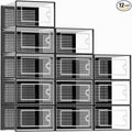 Kuject Large Shoe Organizers Storage Boxes for Closet, 12 Pack Clear Plastic Stackable Storage Bins with Lids, Under Bed Shoe Containers for Entryway, Drop Front, Fit up to Women's Size 10,Black