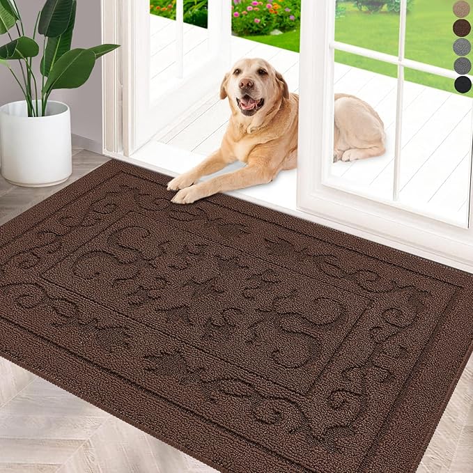 FONEYI Indoor Door Mat 36" x 59", Dirt Trapper Door Mats Non-Slip Entryway Rugs Washable, Absorbent Resist Dirt Welcome Mat, Low Profile Inside Floor Mats for Front Back Door and Entryway, Coffee