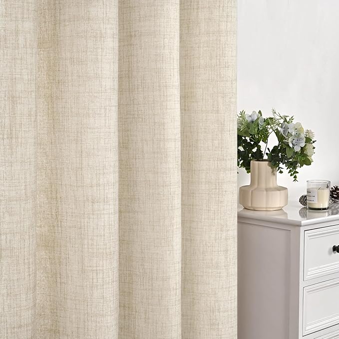 YoungsTex Linen Curtains 90 Inch Length for Living Room, Light Filtering Semi Sheer Window Drapes Rod Pocket Back Tab Curtain for Bedroom Dining Room Office Privacy, 2 Panels, 52 X 90 Inch