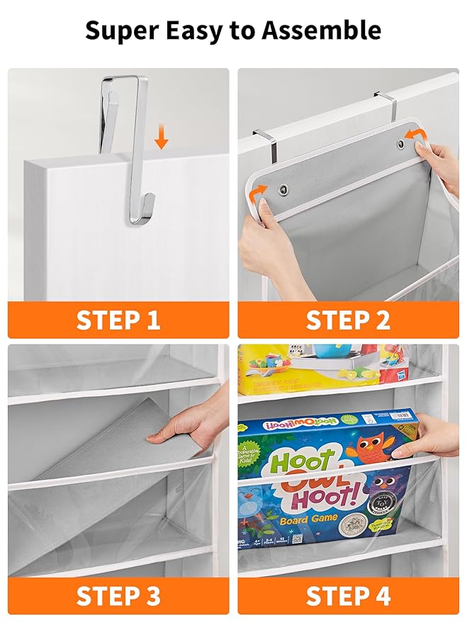JARLINK 2 Pack Toy Stuffed Animal Storage, Over The Door Organizer W/Clear View Windows, 44lb Load, Baby Toy Storage Organizer for Nursery, Kid Bedroom, Newborn Baby Essentials (Light Grey)