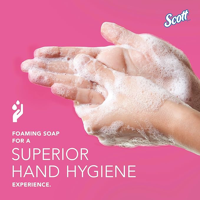 Bundle of Scott® Foam Hand Soap with Moisturizers, 1.0 L Pink, Floral Scent Refills + Scott Essential Manual Skin Care Dispenser, White Starter Kit