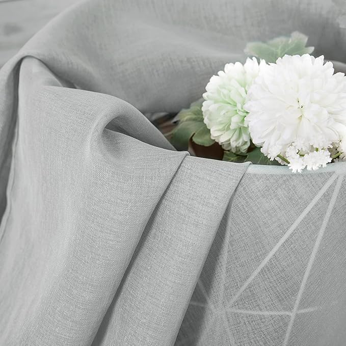 Tollpiz Short Sheer Curtain Living Room Linen Textured Curtains Sheer Light Filtering Voile Rod Pocket Curtain for Bedroom, 38 x 54 inches Long, Silver Grey, Set of 2 Panels