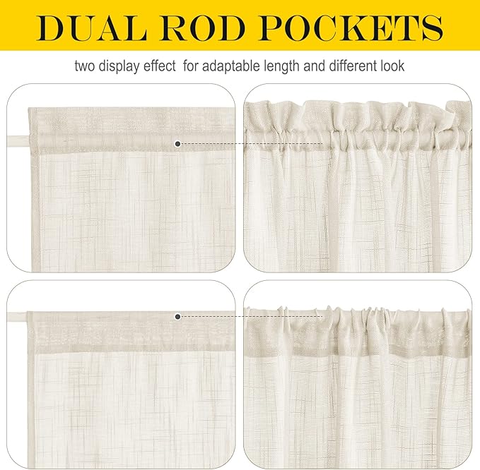 NICETOWN 80 Inches Length Door Curtains with Tieback for Window, Farmhouse Linen Texture Sidelight Semi-Sheer Window Covering French Door Curtains for Closet Doorway, 1 Panel, 26" Wide, Bieg