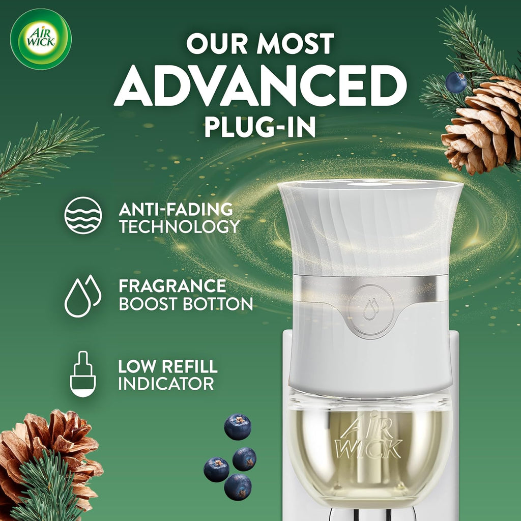 Air Wick Plug-In Scented Oil Refills, 4 Count, Fresh Pine and Juniper, Air Freshener, Essential Oils, Eco Friendly