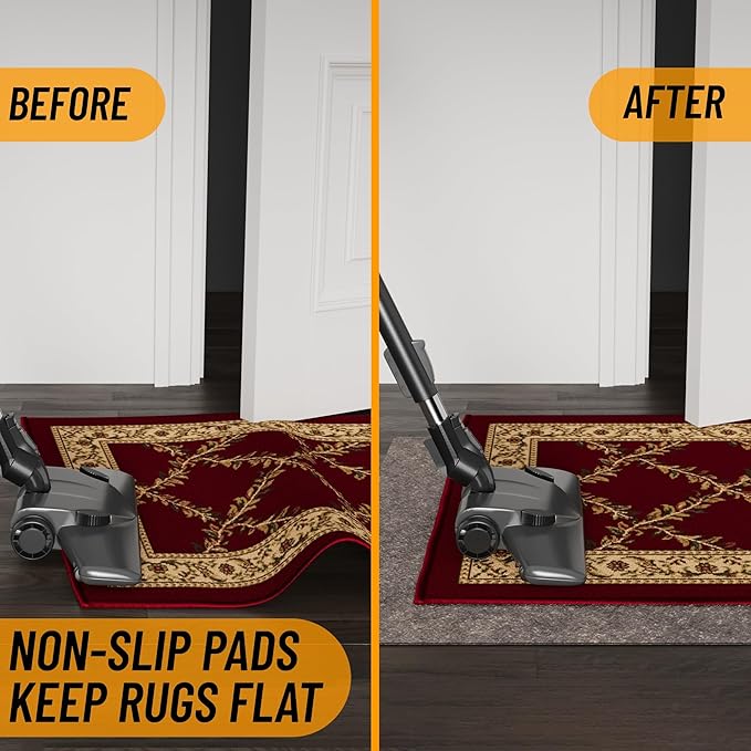 Ottomanson 2' x 3' Non-Slip Rug Pad Gripper 1/4 Inch Thick Dual Surface Felt + Rubber Gripper - Safe for All Floors, Brown