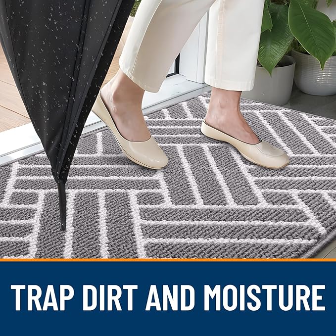 OLANLY Large Indoor Door Mat, 59x35 Inch, Dirt Resistant and Absorbent, Non-Slip Rubber Backing Floor Mats, Easy Clean Low-Profile Doormat for Entryway, Front Door, and Inside Entrance, Grey