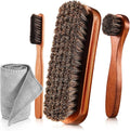 4 Pcs Horsehair Shine Shoes Brush Kit Polish Dauber Applicators Cleaning Leather Shoes Boots Care Brushes Suede Cleaner Brush with Microfiber Shoe Cloth(4 Pcs Style A)