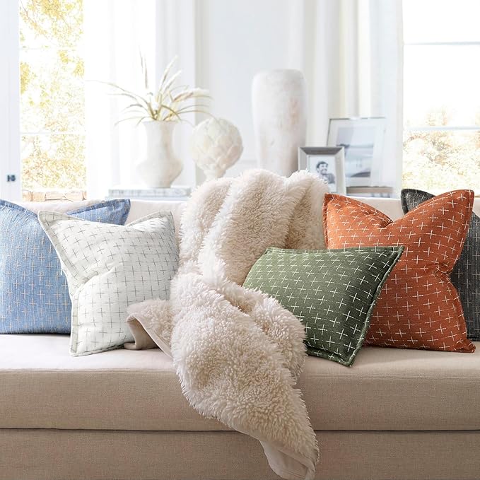ZWJD Pillow Covers 20x20 Set of 2 Soft Polyester Textured Pillow Covers with Stylish Flange Edge Cozy Farmhouse Throw Pillows for Couch Bed Sofa Living Room