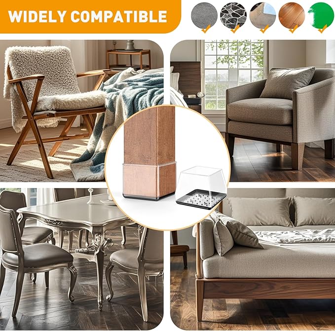 Furniture Sliders,24 PCS Chair Leg Sliders for Carpet, Furniture Movers Sliders, Carpet Chairs Furniture Glides, Floor Protectors, Carpet Moving Sliders Easily Move. (Clear, Fit:0.9-1.15")