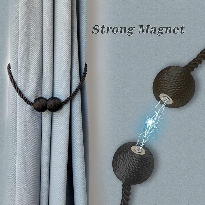 Hion Magnetic Curtain Tiebacks Grey 6 Pack, Curtain Tiebacks Buckles Holdbacks Holders Hooks Clip for Home Bedroom Office Decorative Thick or Thin Curtain
