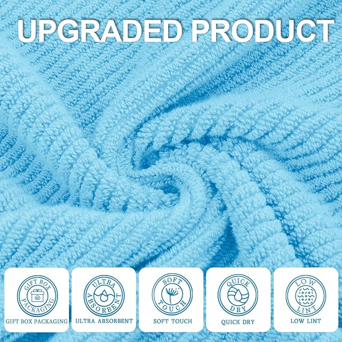 VOOVA & MOVAS Bath Towel Set, 4PC Large 30" x 56" - 100% Cotton | Quick Dry | Thick | Light Weight | Soft | Absorbency, Bath Towels Set for Bathroom, Bathroom Essentials, Ocean Blue