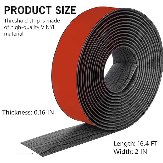 16.4Ft Floor Transition Strip Self Adhesive Vinyl Cover Floor Strip Flat Divider Transition Strip Wood Grain Design for Laminate Floor Gaps and Doorway Transitions (16.4Ft x 2 Inch, Gary)