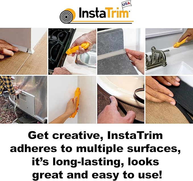 InstaTrim The Original Flexible Trim - 50ft Grey 3/4" Wide Caulk Tape - Adhesive Trim with Many Uses Including Caulking for Bathtubs, Sinks, Counters, Tile, Floors - Made in USA