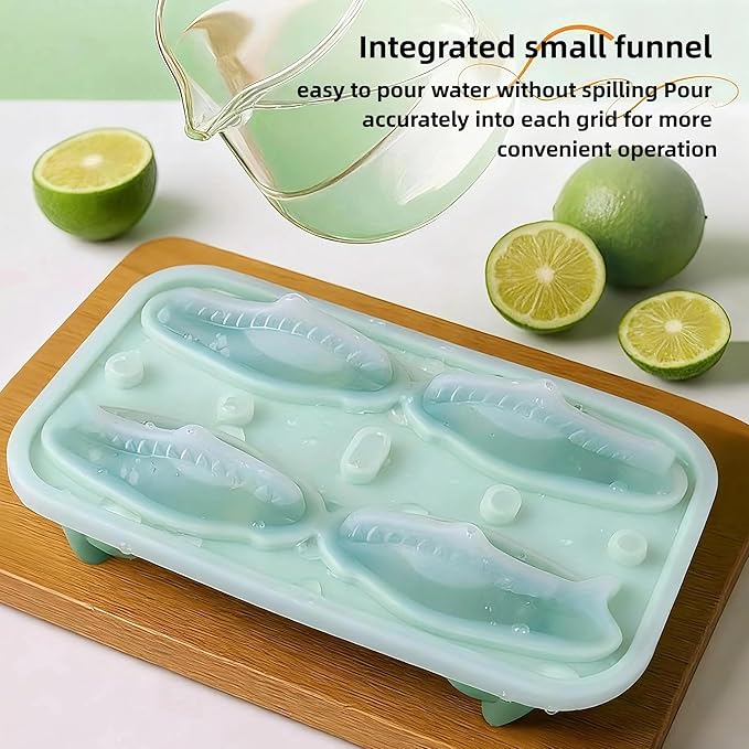 7.48inch Newly Upgraded 4-grid 3D Dinosaur Ice Tray and Covered Silicone Ice Tray, Suitable for Bars, Outdoor and Home Use (1, green)