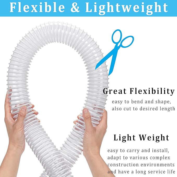 Dust Collection Hose 1-1/2 in × 20 ft Heavy Duty Clear Flexible PVC Reinforced Thicken Helix Suction Discharge Corrugated Pipe Hose for Fume Dust Collector Fitting Wood Chip Saw (1.5 inch hose)