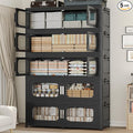 250GAL Extra Large Storage Bins with Lid, 1000QT Storage Bins with Wheels, Folding Closet Organizer, Stackable Collapsible Plastic Storage Containers for Home, Office, Dorm, 5Pack Black