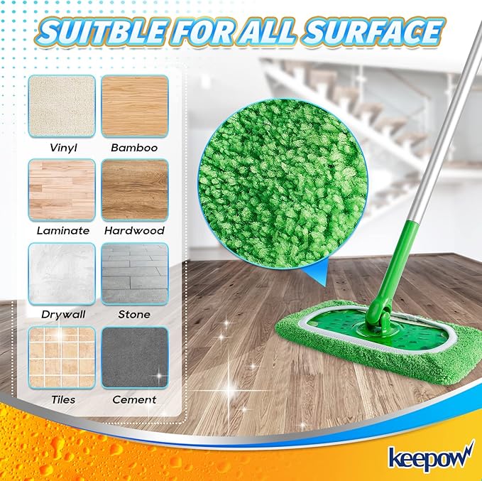 KEEPOW Reusable Wet Pads Refills Compatible with Swiffer Sweeper Mop, Dry Sweeping Cloths, Microfiber Wet Mopping Cloths for Hardwood Floor Cleaning, 12 Pack (Mop is Not Included)