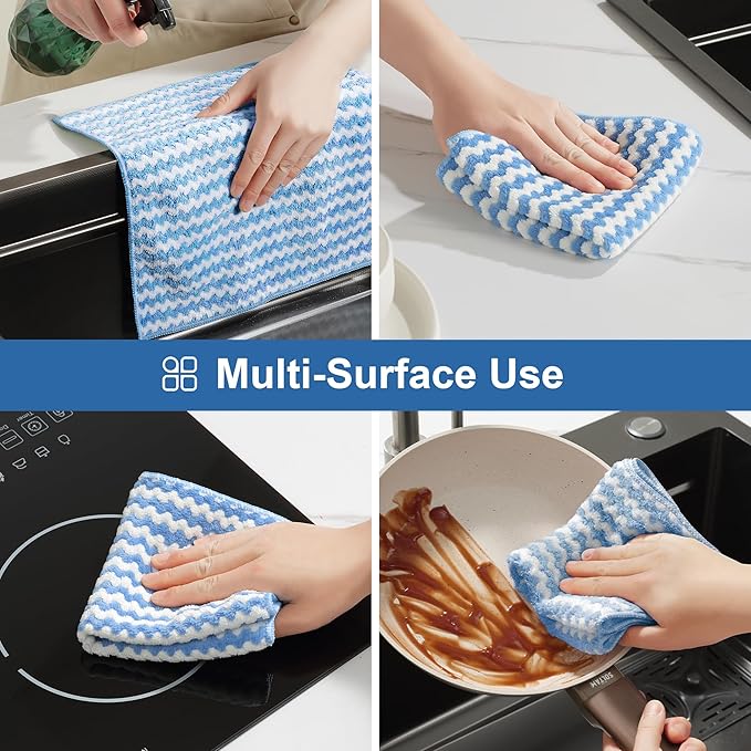JOYMOOP 18 Pack Microfiber Cleaning Cloth, Kitchen Towels for Dish Drying Washing, Absorbent Streak Free Lint Free Rags for Cleaning, Reusable and Washable Towels - 10" x 10"