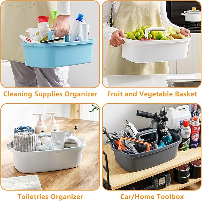 Multi-Purpose Plastic Cleaning Caddy with Handle, Shower Caddy Organizer/Storage Basket/Totes Portable for Bathroom Supplies, Cleaning Products, Under Sink Tool, Housekeepers (Grey)