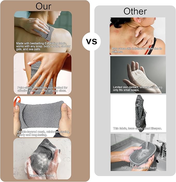 2 Pack Soap Bag Deep Roughness,Bar Soap Pouch Saver Pocket,Exfoliating Body Scrubber Shower Bath Sponge Loofah (Grey)