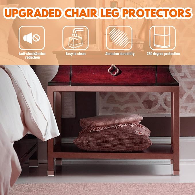 Rectangle Chair Leg Protectors for Hardwood Floors,16 PCS Silicone Covers to Protect Wood Tile Floors Felt Pads Furniture Leg Caps Reduce Noise. Easy to Move. (Clear,1.5 x 1.75 Inch, Rectangular)