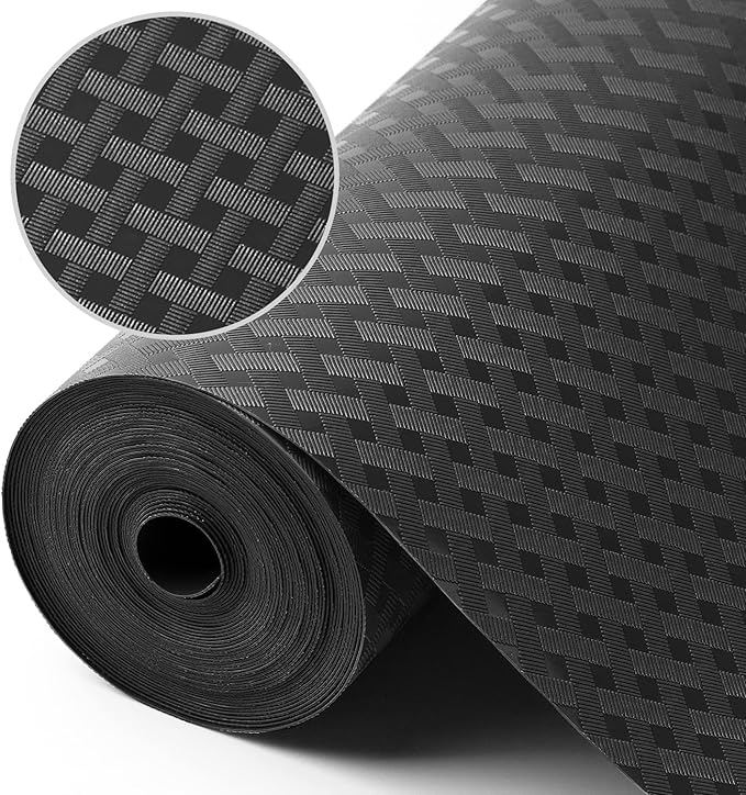 Black Shelf Liners for Kitchen Cabinets Refrigerator Liners Waterproof & Oil-Proof Kitchen Cupboard Liner Non-Slip Drawer Mats EVA Material Non Adhesive Fridge Liner for Shelves 35.4 x 236.2 Inches
