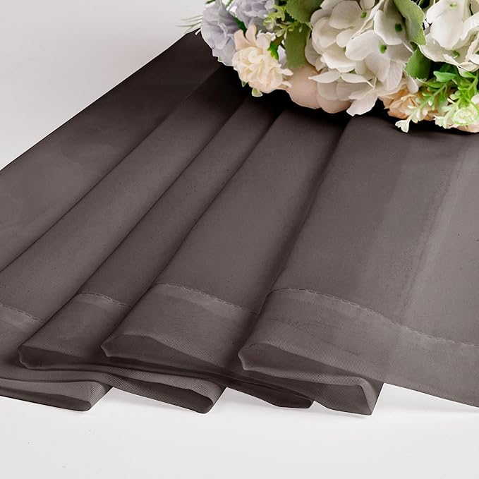 Chyhomenyc Chocolate Brown Sheer Curtains 54 Inch Long 2 Panels, Light Filtering Rod Pocket Voile Short Curtains Drapes for Living Room Bedroom Small Windows, 42Wx45L Inches