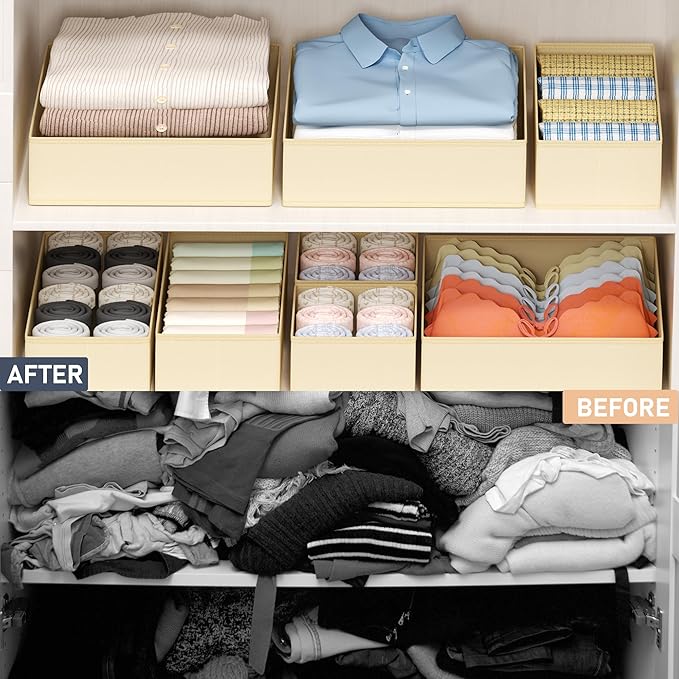 DIMJ Drawer Organizer Clothes - 24 Pack Baby Dresser Organizer for Nursery, Foldable Drawer Organizer Bins for Closet Bedroom Organization, Fabric Clothes Storage Dividers for Underwears, Socks, Bras