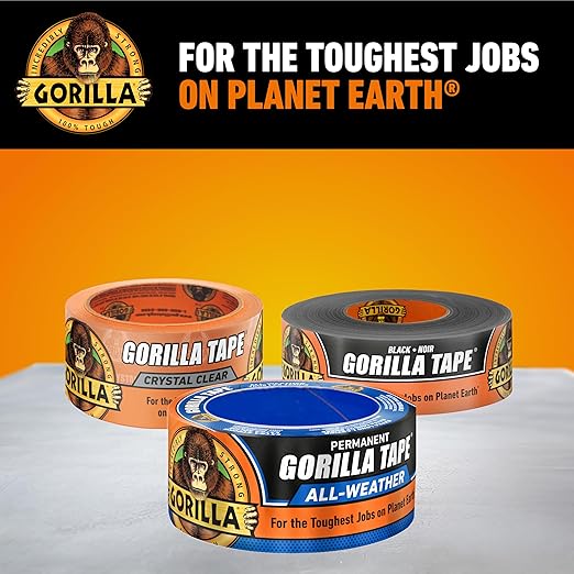 Gorilla All Weather Duct Tape, Black, 1.88" x 25 yd (Pack of 6) - UV and Temperature Resistant Waterproof Tape for Outdoor Repairs